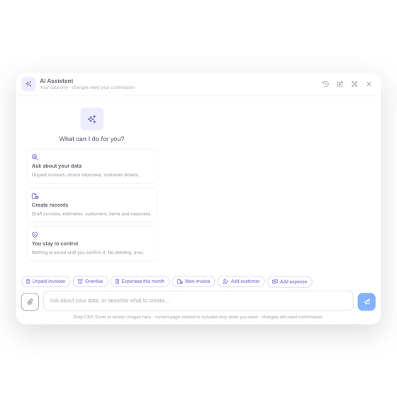 Checking the remaining AI credit balance in the Invoice Crowd assistant history drawer
