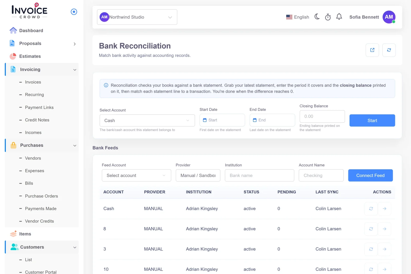 Bank reconciliation reaching an exact zero difference before the statement is closed.