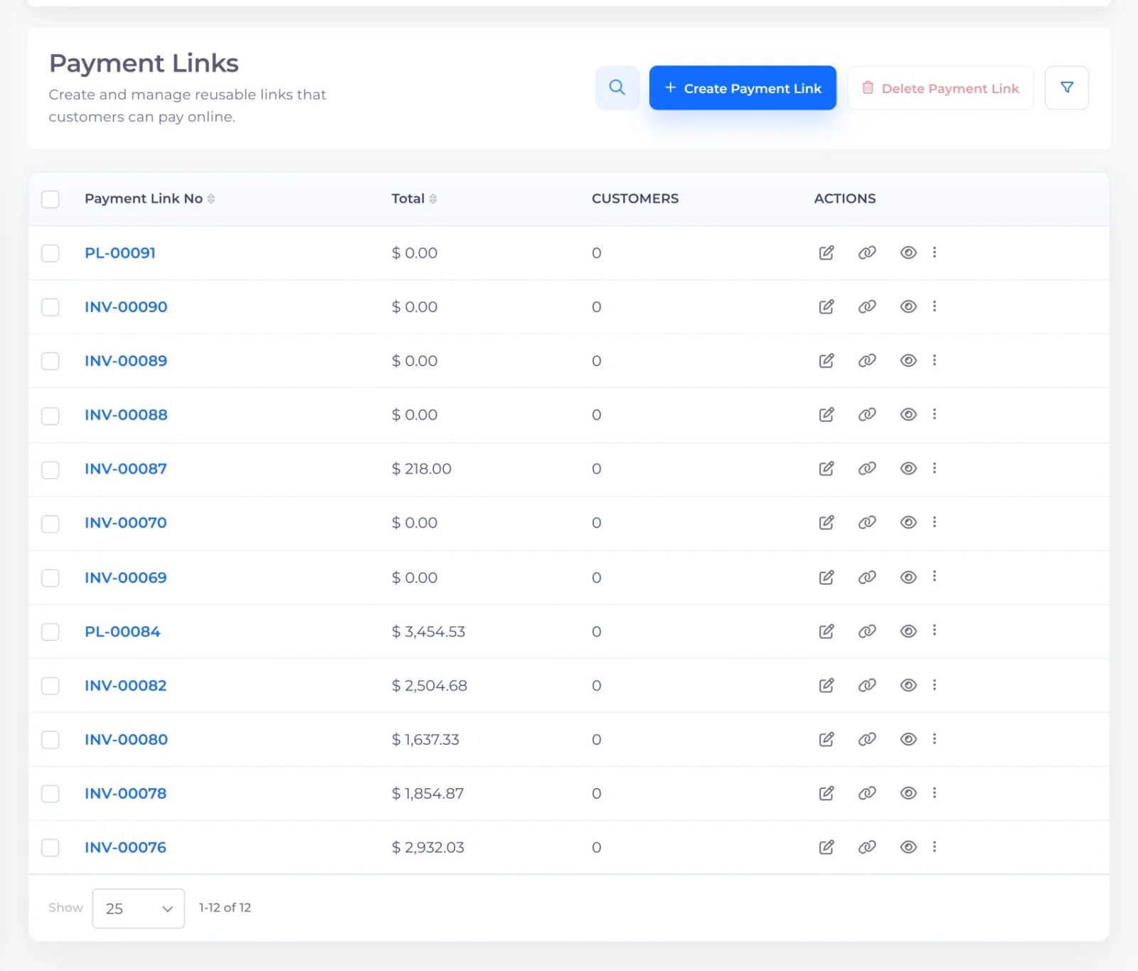 Packages screen in Invoice Crowd listing service bundles with the price set for each