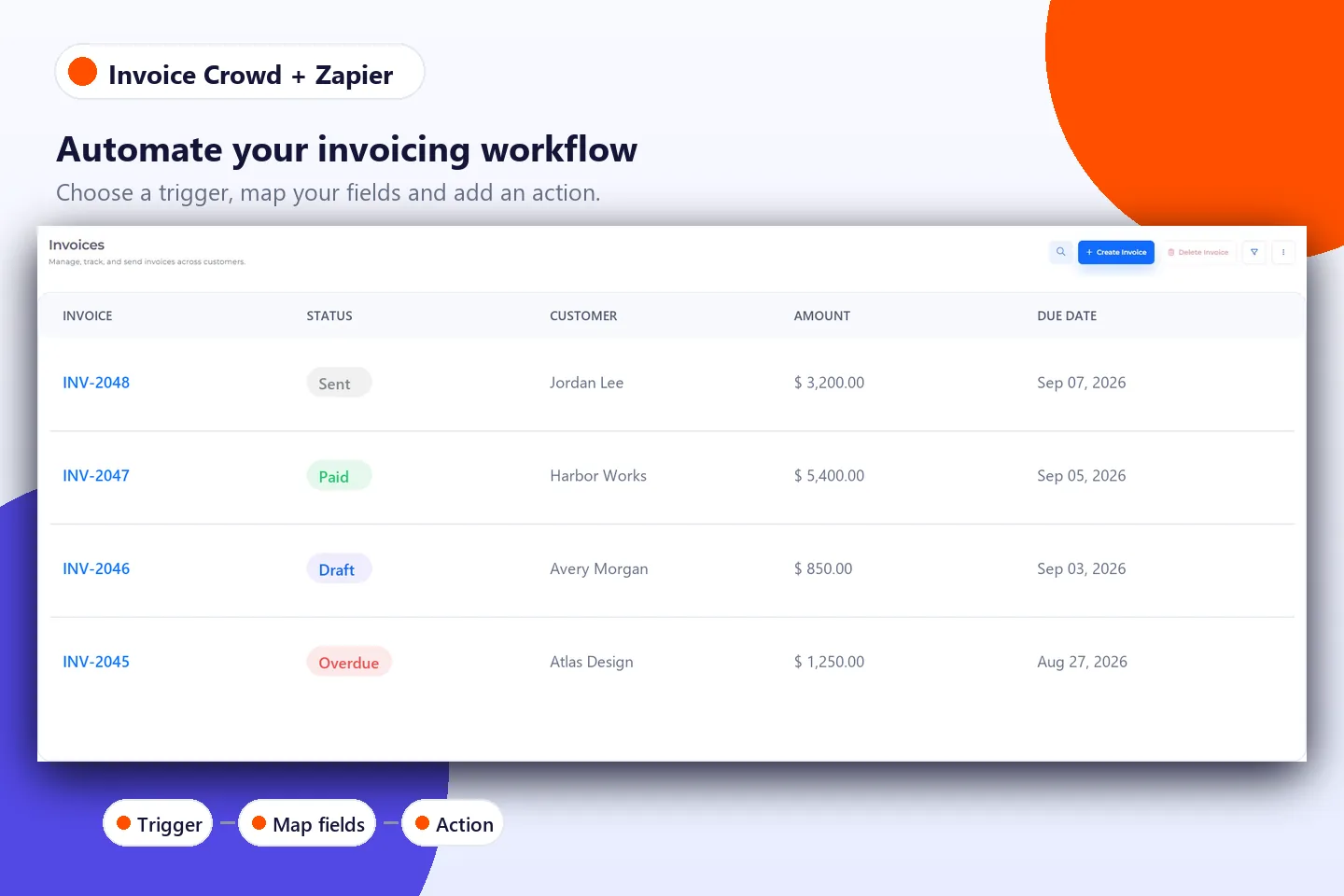 Invoice Crowd payment-link screen with fictional executive coaching and strategy packages.