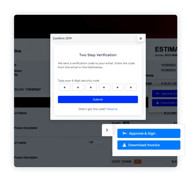 A client signing off an adjusted estimate in Invoice Crowd