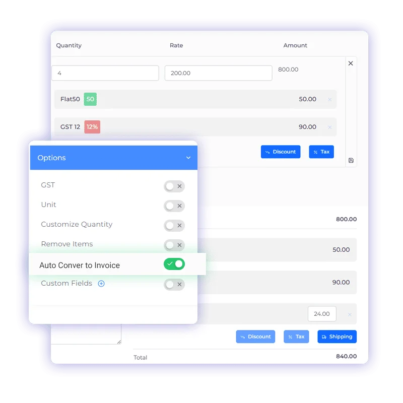Automatic estimate to invoice conversion running in Invoice Crowd