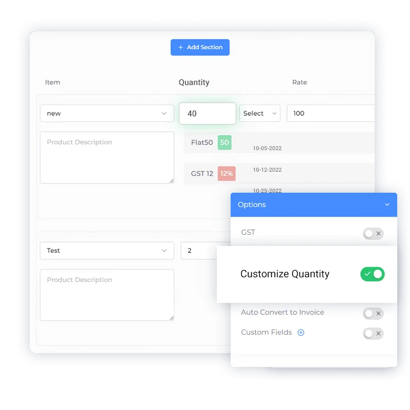 Item quantities being changed on an Invoice Crowd estimate, with the total updating