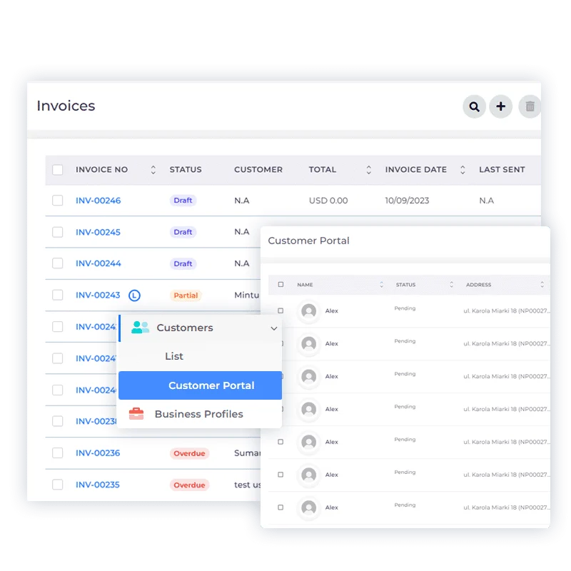 A customer's recurring invoices and past transactions in the Invoice Crowd portal