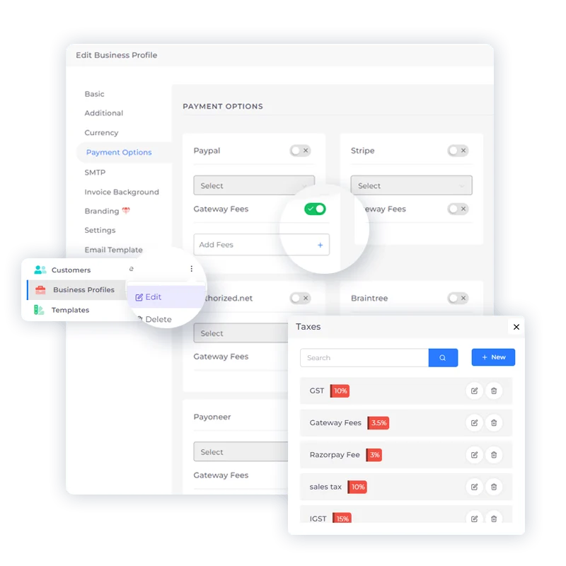 Setting a fixed or percentage fee against a payment gateway in Invoice Crowd