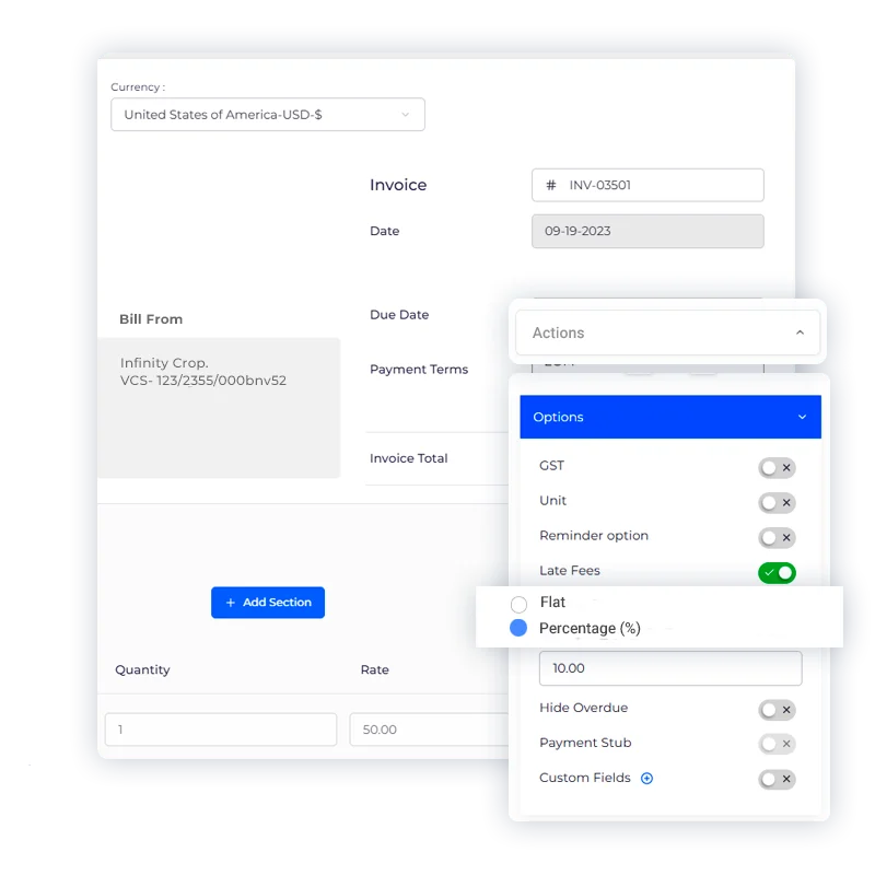 Choosing between a flat late fee and a percentage-based late fee in Invoice Crowd