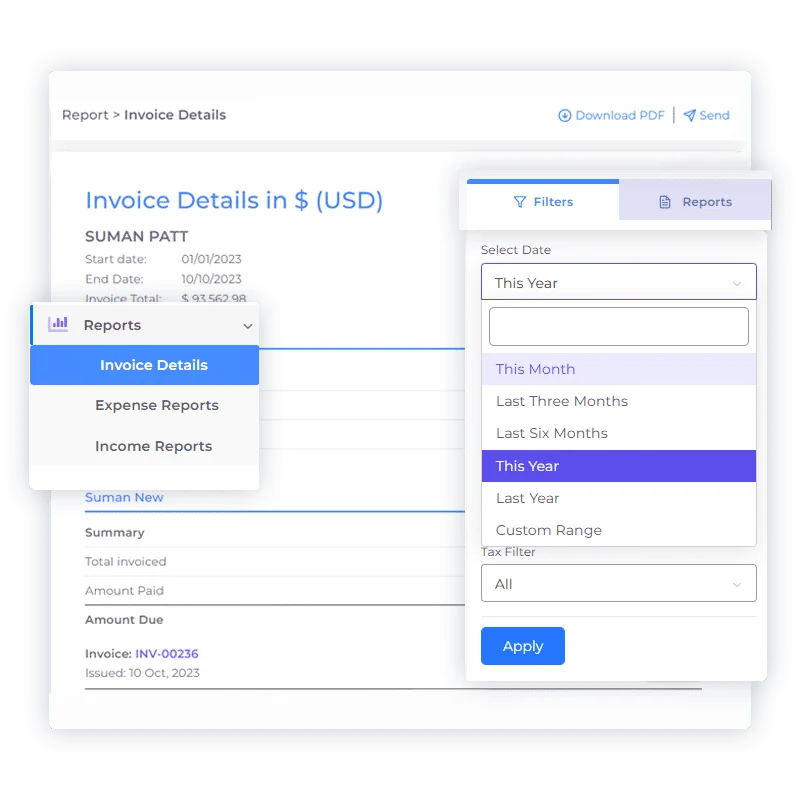 Setting a date range filter on a report in Invoice Crowd