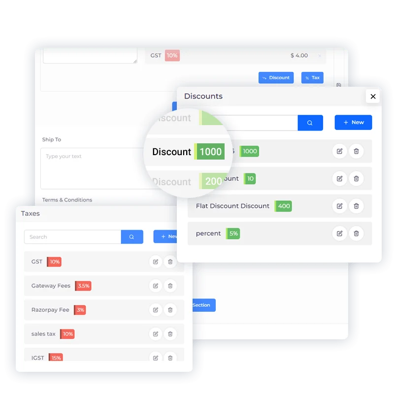 Tax and discount settings applied to an estimate in Invoice Crowd