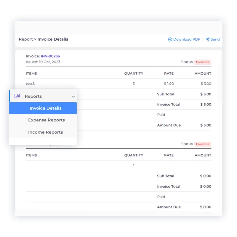 Choosing a report type in Invoice Crowd