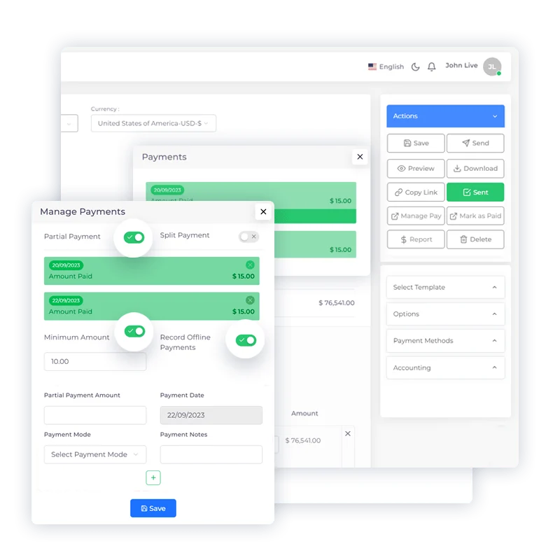An Invoice Crowd invoice showing payments received and the remaining balance