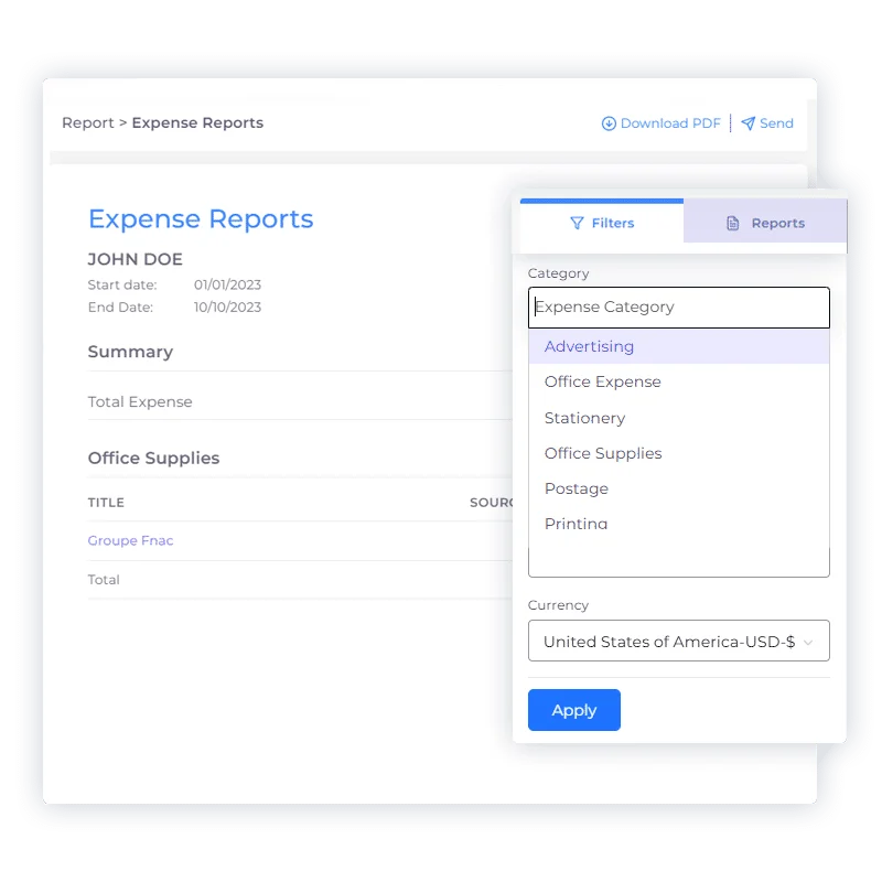 Filtering a report by income and expense category in Invoice Crowd