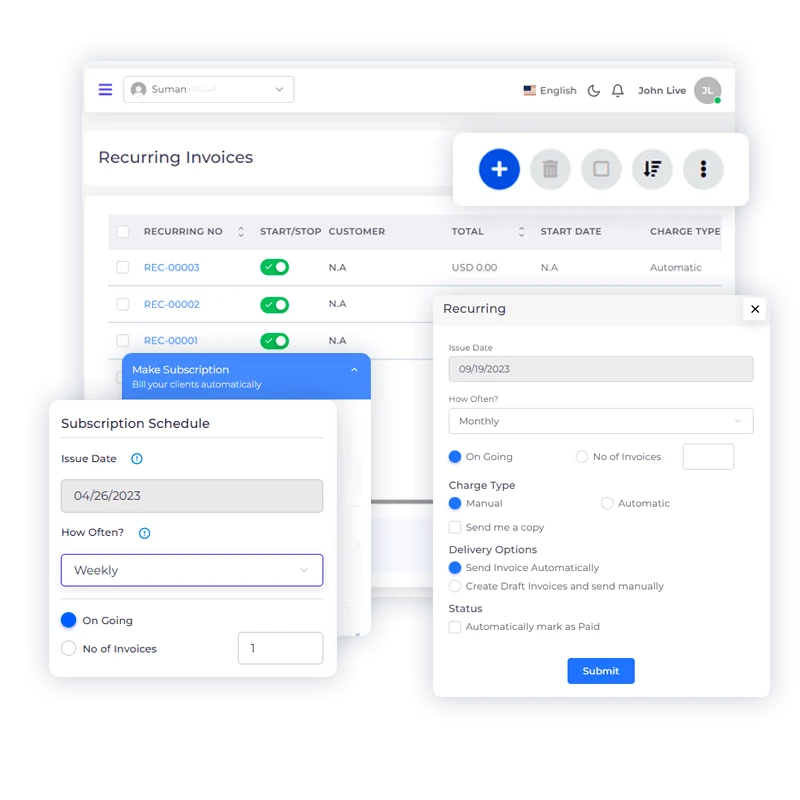 Setting the send frequency on a recurring invoice in Invoice Crowd