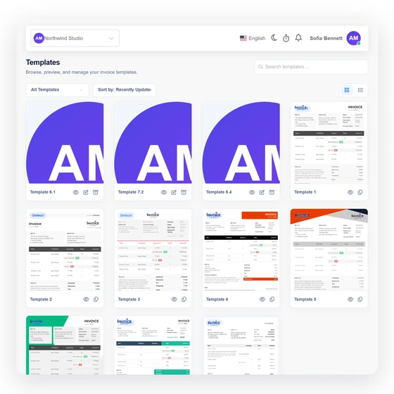 Invoice Crowd multi-business illustration for configure delivery using fictional data.