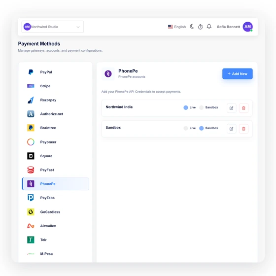 Invoice Crowd PhonePe connect phonepe illustration with fabricated sample data.