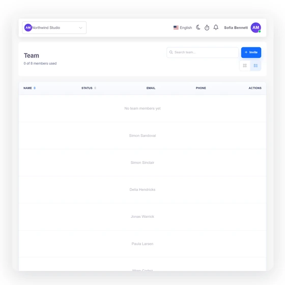 Assigning team members to an Invoice Crowd project, each with their own hourly rate.