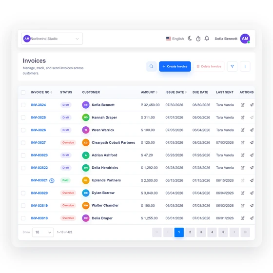 Selecting billable time logs in Invoice Crowd and creating an invoice from them.