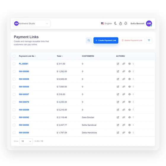 Invoice Crowd Square customer checkout illustration with fabricated sample data.