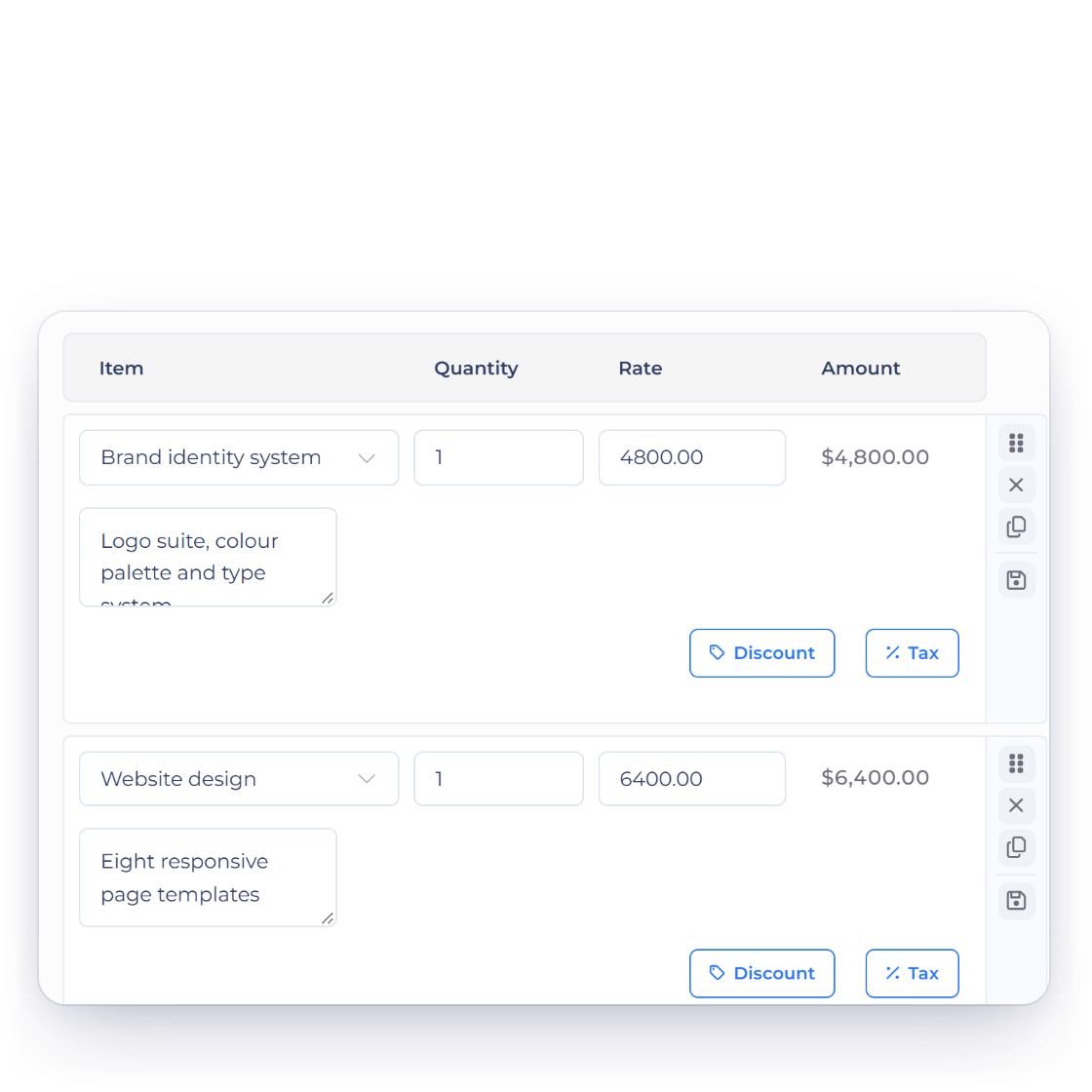 An approved Invoice Crowd estimate beside the invoice converted from it, with the quantity the client changed and the item the client removed carried across and the same total