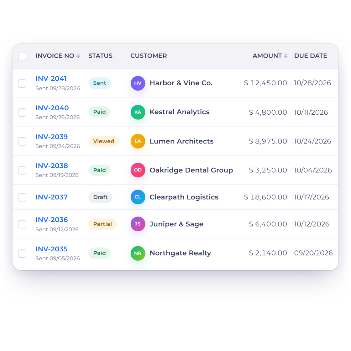 Invoice Crowd invoices list with the invoice created from an approved estimate and the approval notification that tells the owner the estimate was signed