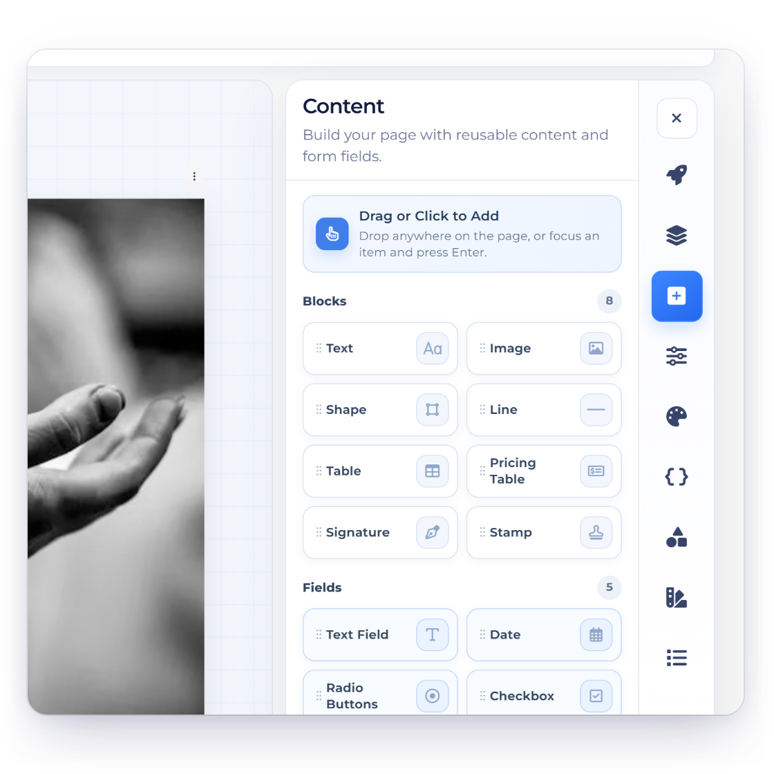 Invoice Crowd proposal pricing table with three priced lines and a total, and the pricing table settings that allow the client to change quantities or remove items before approving