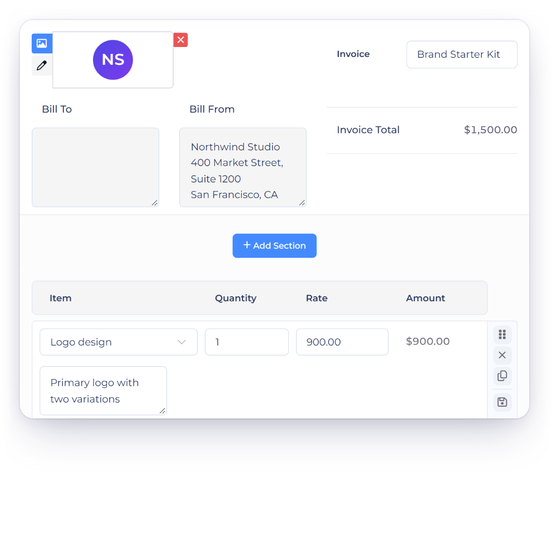 The Invoice Crowd payment link editor with a named link, its priced lines, and the Payment Methods panel where only the ticked gateways can be used to pay