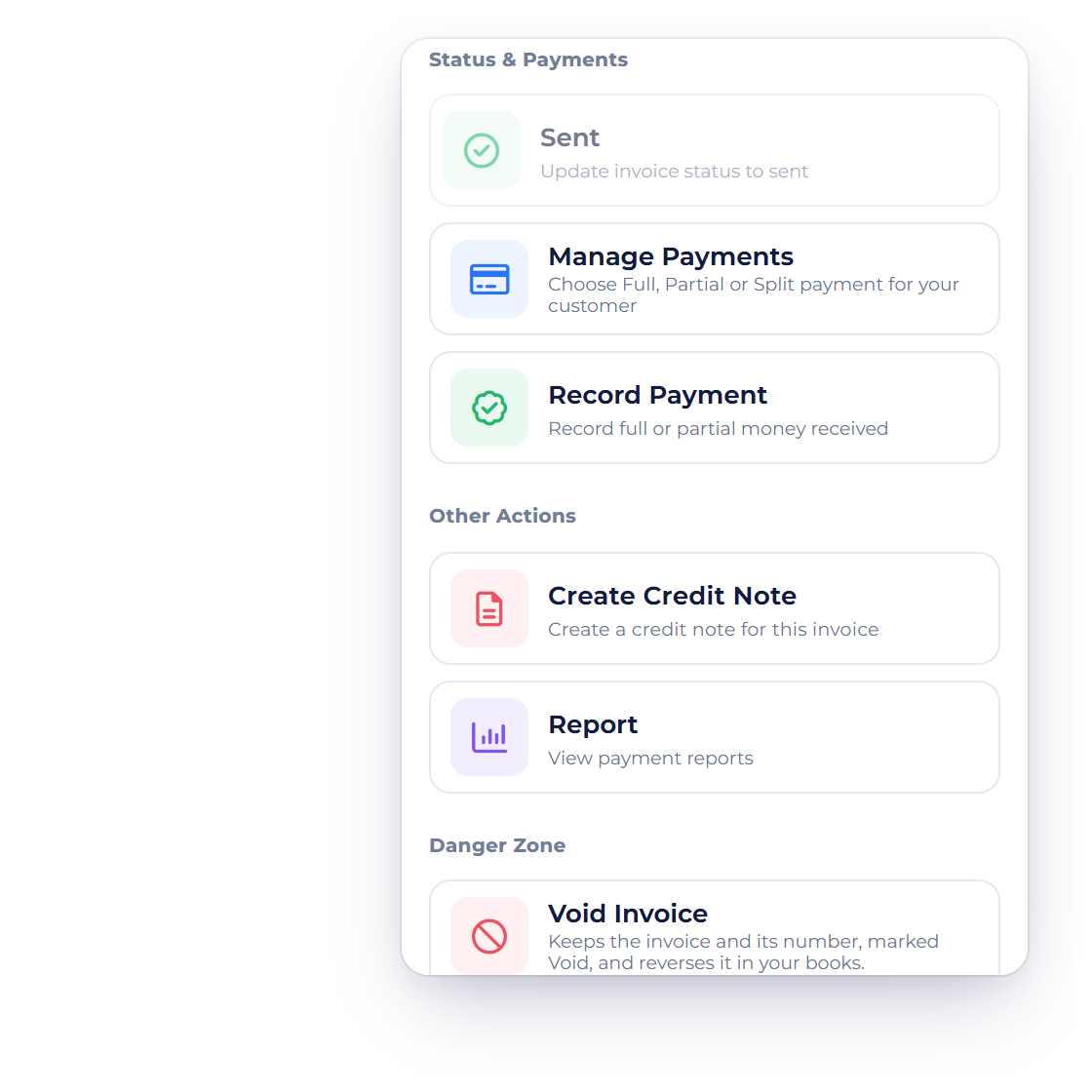Invoice Crowd invoice actions with Create Credit Note, and the credit note it creates with the customer, lines and total copied from the invoice