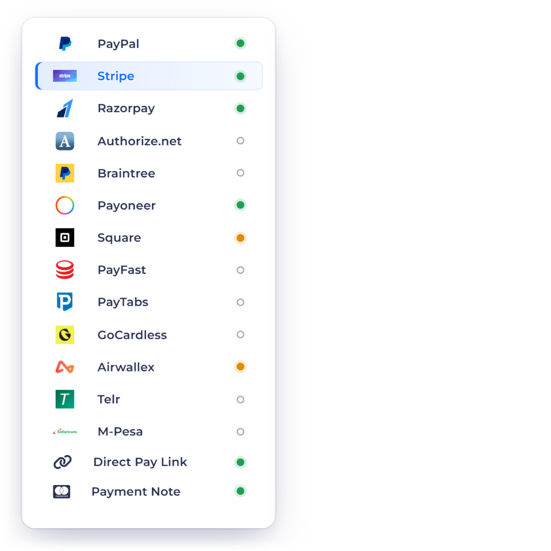 The Invoice Crowd gateway list next to the home markets of regional providers such as Razorpay, PayFast, M-Pesa and GoCardless