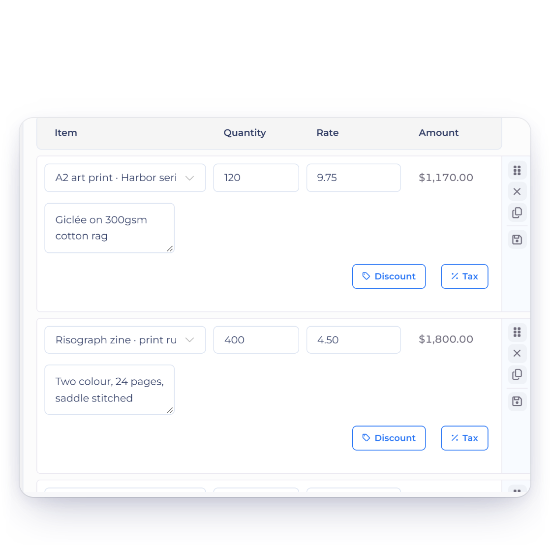 Invoice Crowd purchase order editor with a vendor, a PO number and line items, and the order options including Auto Convert to Bill