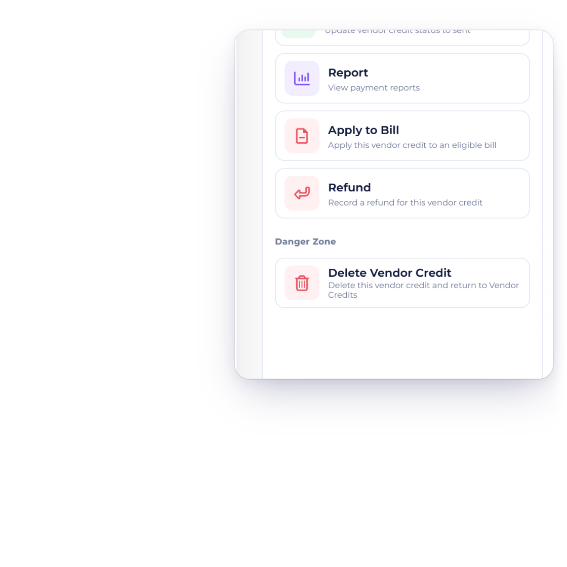 Apply to Bill on an Invoice Crowd vendor credit: picking an open bill of the same vendor and an amount no larger than the credit balance