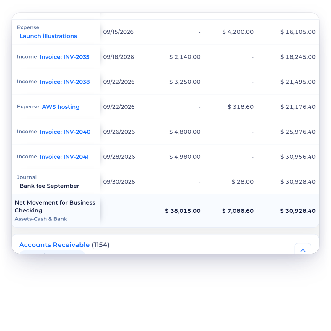 Invoice Crowd General Ledger row whose source document is unavailable, shown as plain text with no edit link instead of a guessed one