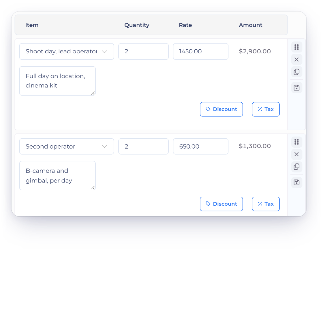 Invoice Crowd invoice created from an approved video estimate with the same shoot, crew, edit and licence lines, and the approved estimate converted to it