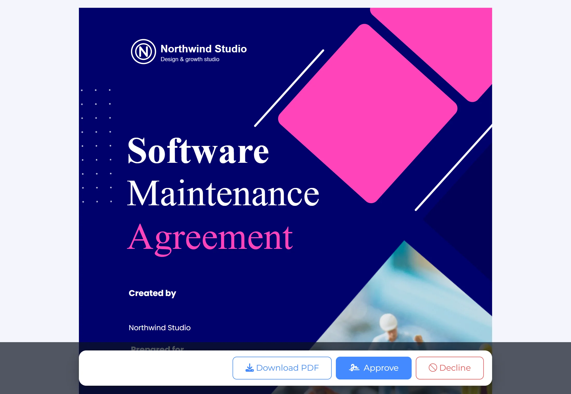 A Software Maintenance Agreement proposal from Northwind Studio as the client sees it